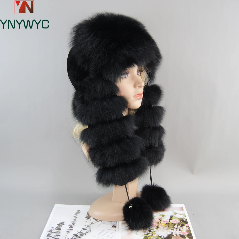 2023 יוקרה אופנה פרווה אמיתית כובעים טבעי פרווה הכובע הרוסי Ushanka נשים חורף חם ורך סגנון פופולרי נקבת זנב כובע - 0