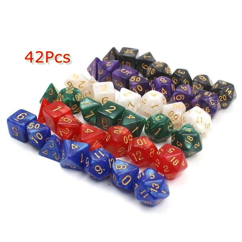 42Pcs ססגוניות קוביות סט אקריליק שני צבעים תפקיד לשחק משחק לוח הקוביות עבור מבוכים ודרקונים Dnd Rpg D4, D6-D8 D10 D% D12 D20 - 0