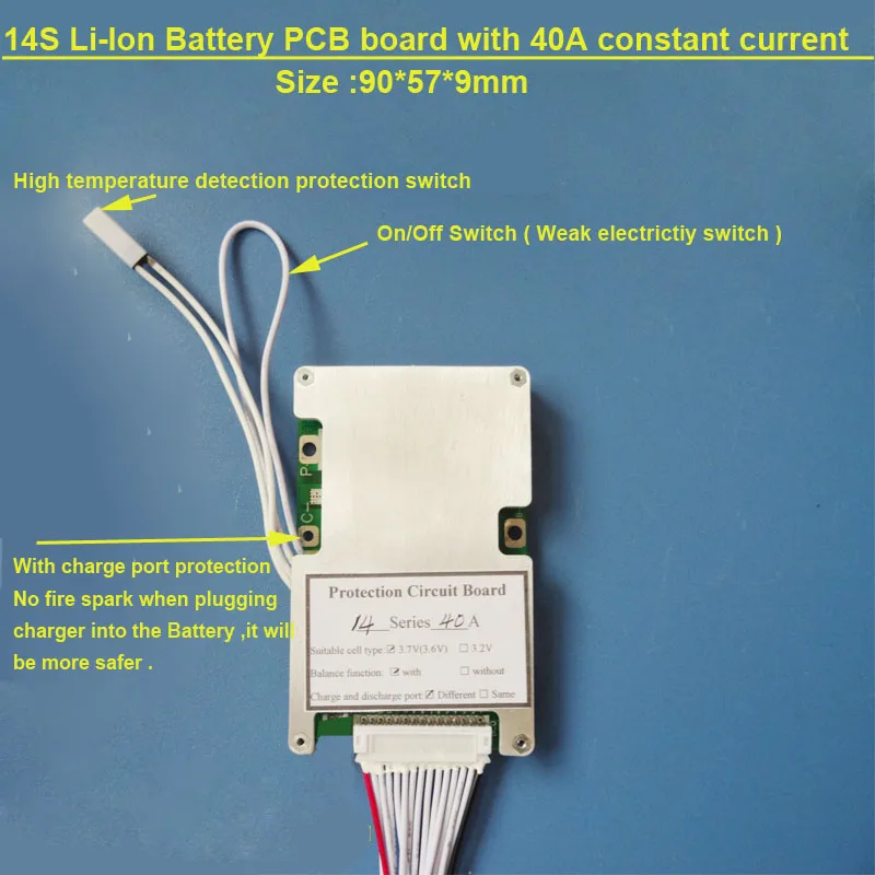 58.8 V 14S סוללת ליתיום PCB לוח עם 40A זרם קבוע עבור קורקינט חשמלי Li ion או שאיבת שומן 48V סוללה BMS עם מתג - 0