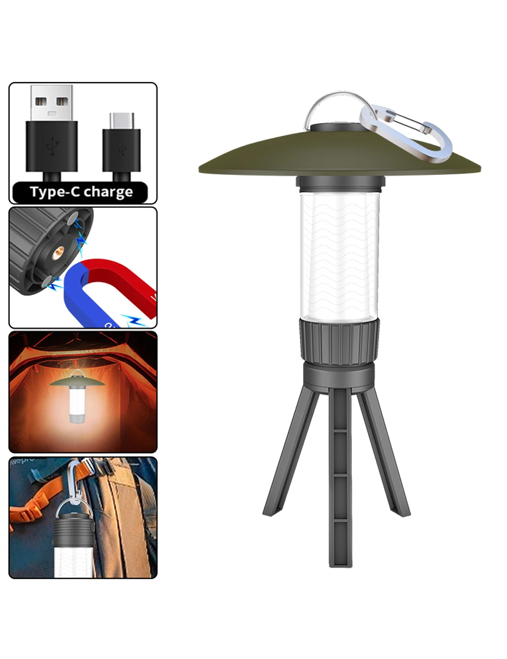 5PCS נייד פנס קמפינג עם מגנטים תמיכה נטענת פנס תאורה חיצונית מחנה המנורה דיג אוהל אור - 0