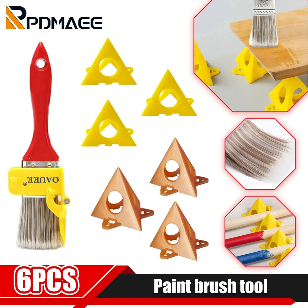 6PCS Edger מברשת צבע נקי, פירמידה משולש צבע רפידות לחתוך Profesional לטקס צבע מברשת הביתה פינת קיר לצבוע כלים - 0