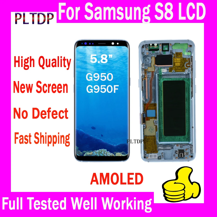 AMOLED עבור Samsung Galaxy S8 G950F S8 בנוסף G955F מסך מגע עם מסגרת המבחן צג מגע דיגיטלית הרכבה חינם להשיט. - 0