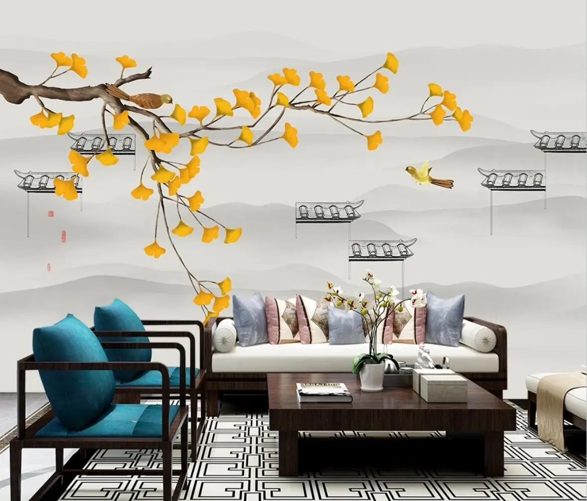 beibehang מותאם אישית גינקו בילובה פרחים, ציפורים טפט תמונה ציורי קיר טפטים לסלון חדר שינה עיצוב הבית ציור קיר - 0