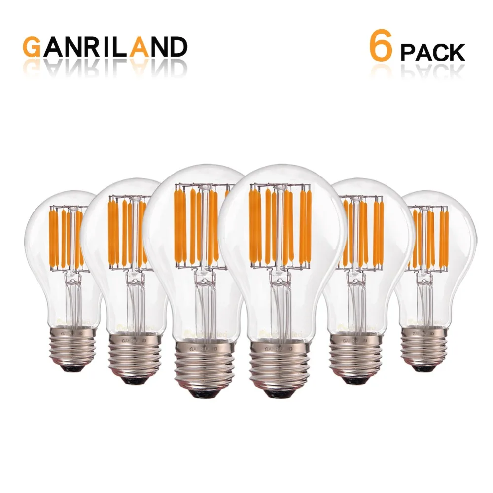GANRILAND Dimmable 10W A19 גלוב LED נורות להט 2700K E26 E27 110V 220V דקורטיבי משובח זכוכית עגולה הנורה Lampada - 0