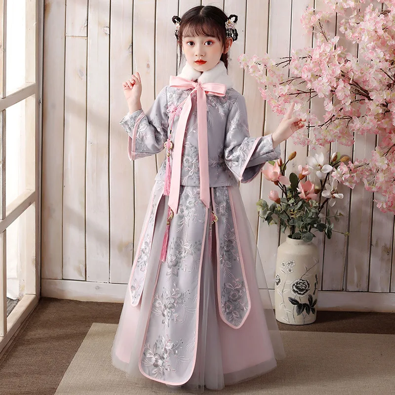 Hanfu החורף השנה החדשה שמלה של בנות יום ההולדת שמלות חושב ילדה פרח חתונה צ ' יפאו רשמית הילדים Cheongsam החלוק סיני - 0