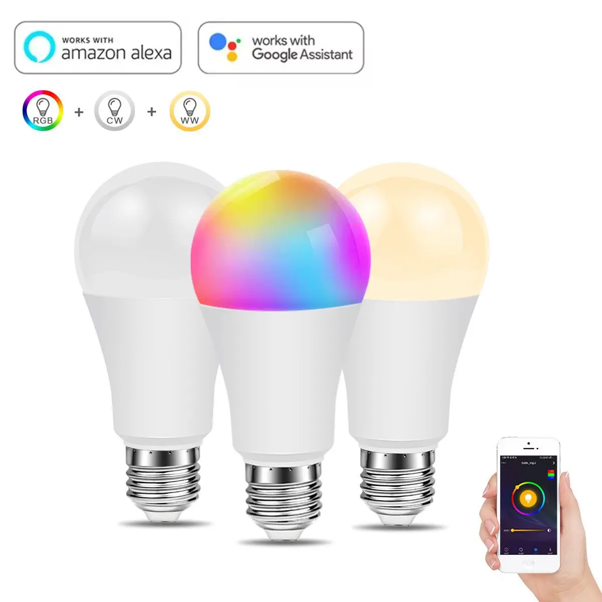 Intelligent WiFi E27 ניתן לעמעום הנורה RGBCW אור LED קצב הסביבה מנורה חכמה חיי בקרת יישום תמיכה אלקסה הבית של Google אליס - 0