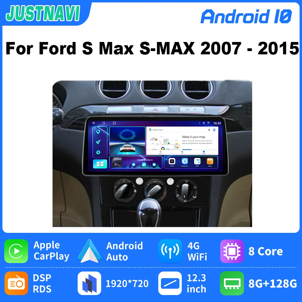 JUSTNAVI 4G LTE 12.3 אינץ המכונית GPS ניווט רדיו נגן 2din עבור פורד S מקס S-מקס 2007 2008 2009 2010 2011 2012 2013 2014 2015 - 0