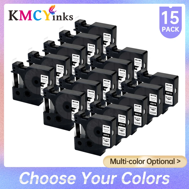 KMCYinks 15Pack ססגוניות 45013 45010 45016 D1 תווית הקלטת 45018 12mm תווית סרט על Dymo LabelManager 210D 160 280 Labeler - 0