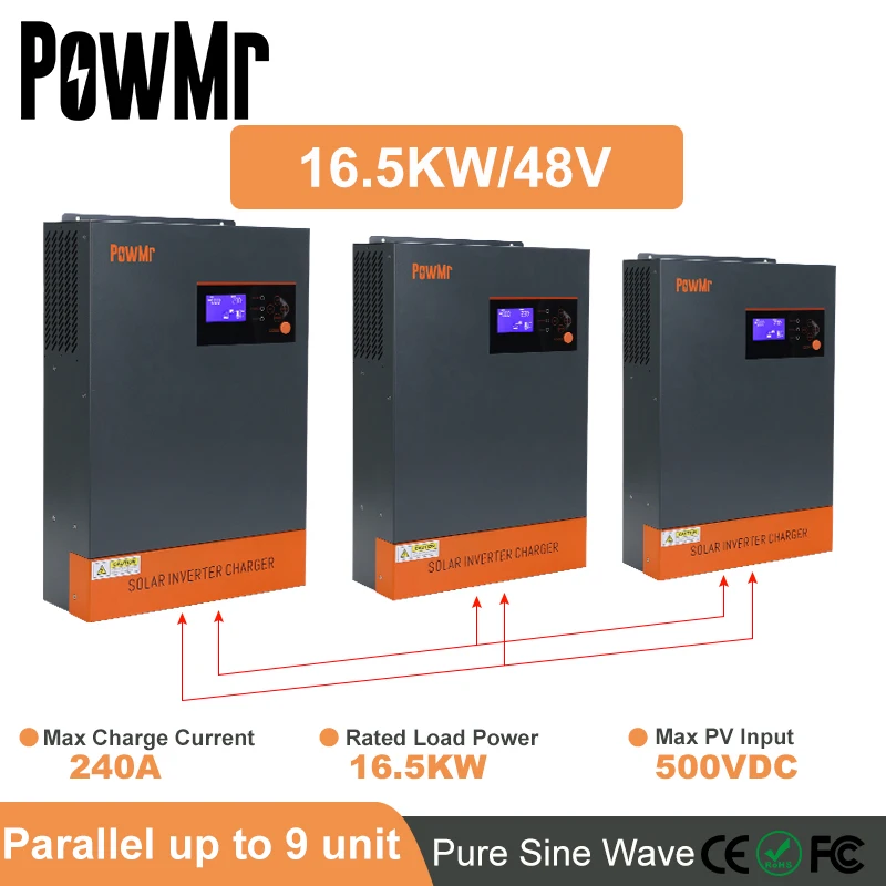 PowMr במקביל 16.5 קילוואט 220Vac/תלת פאזי 380Vac פאנל סולארי מהפך MPPT 80A מטען סולארי בקר DC48V מקס PV קלט 500Vdc - 0