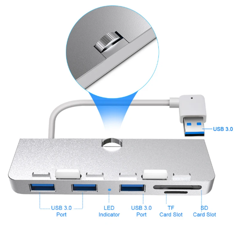 Rocketek סגסוגת אלומיניום USB 3.0 Hub 3 נמל מתאם מפצל עם SD/TF קורא כרטיסים עבור iMac 21.5 27 PRO Slim Unibody המחשב - 0