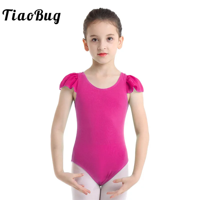 TiaoBug ילדים פרע שרוול בגד גוף לבלט הבמה ריקוד תלבושת ילדים בנות מוצק צבע התעמלות בגד גוף הספורט בגד גוף - 0