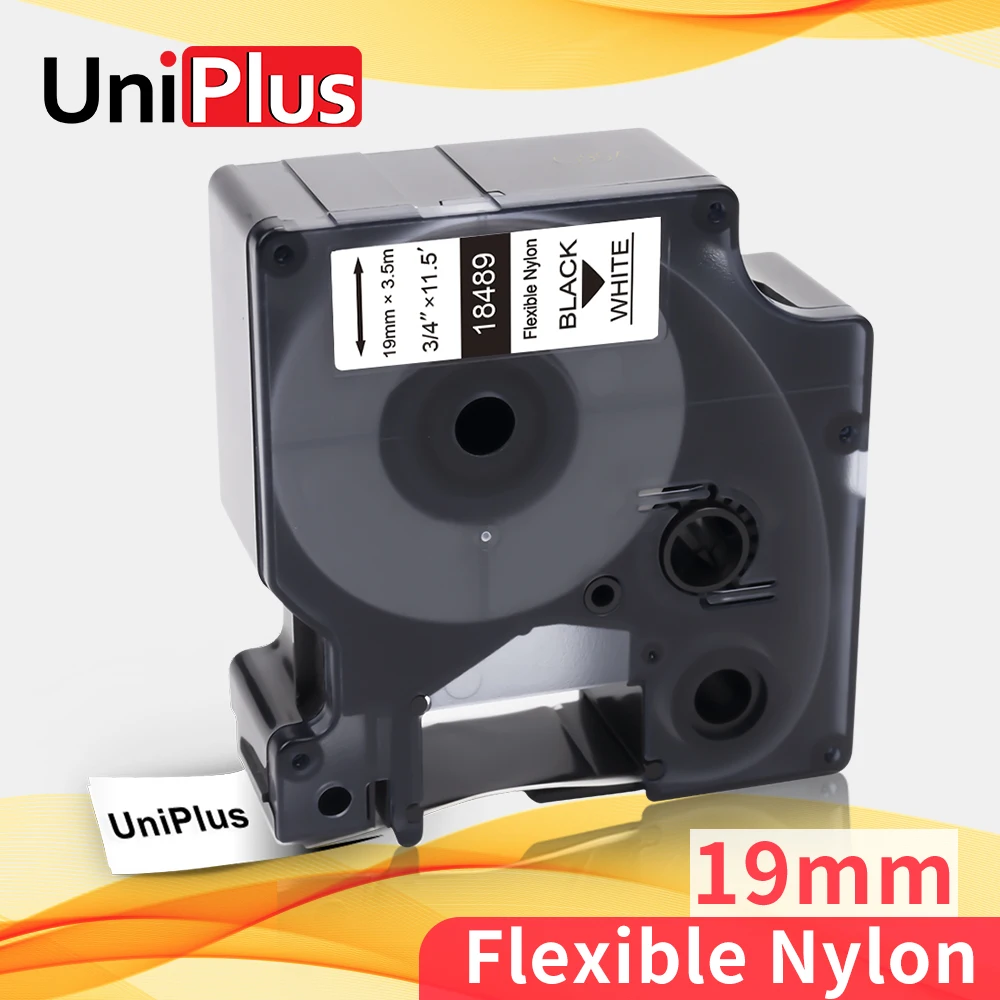 UniPlus 19mm ניילון לייבל הקלטות 18489 להחליף Dymo קרנף תעשיות תווית מדפסת 4200 5200 6000 6500 4200 שחור על גבי לבן תווית מדבקה - 0