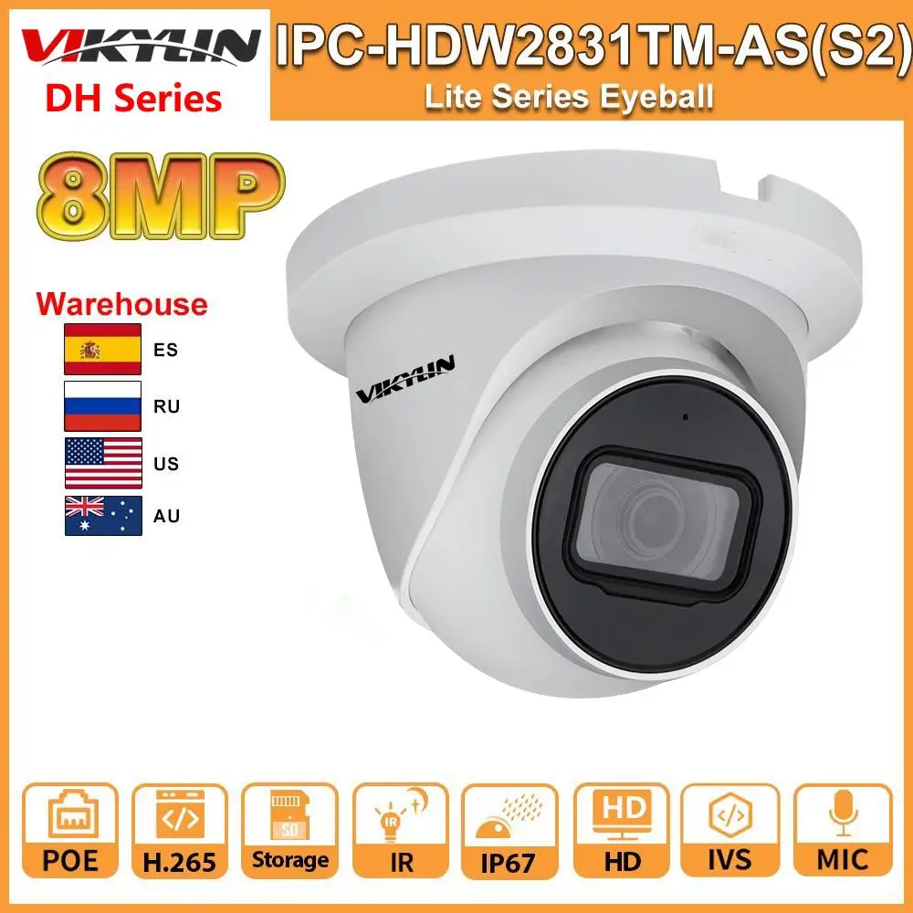 Vikylin Dahua OEM 8MP מצלמה 4K מצלמת IP IPC-HDW2831TM כ-S2 IPC-HDW3841TM-כמו PoE IR Build-in מיקרופון חריץ לכרטיס SD אבטחה טלוויזיה במעגל סגור - 0