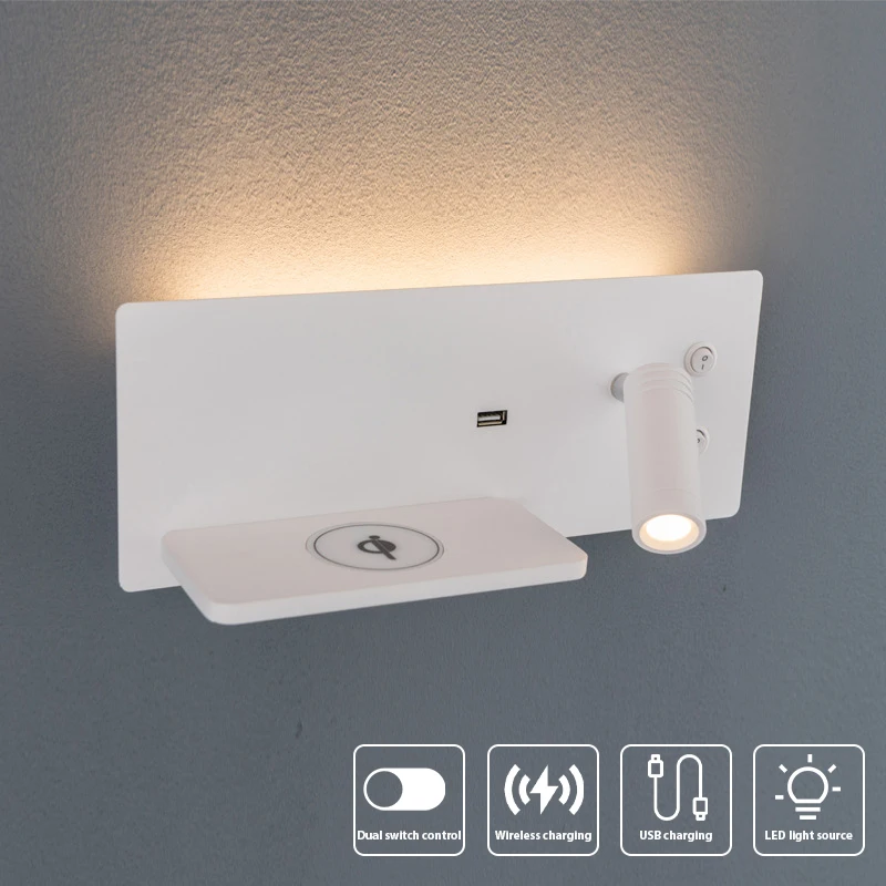 ZEROUNO משולבת LED קריאת קיר פנימי-אור האלחוטי USB טעינת טלפון מתג לצד המיטה פמוט קיר מלון המיטה מנורה - 0