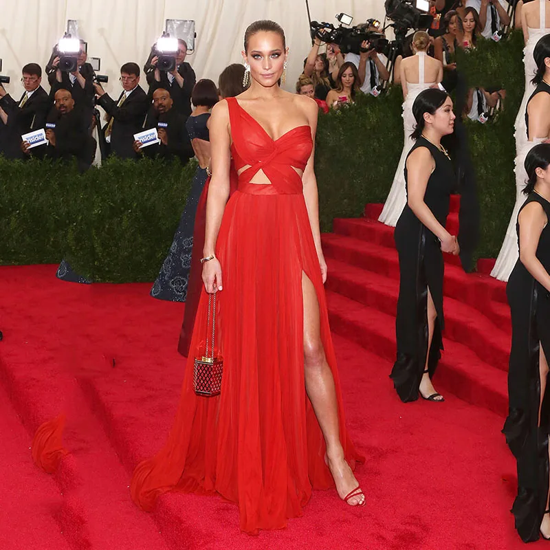 אדומה כתף אחת ללא משענת שסף שמלת ערב 2022 סקסי שיפון צוואר V אלגנטי חגיגי בתוספת גודל שמלת מסיבת Bestidos דה גאלה - 0