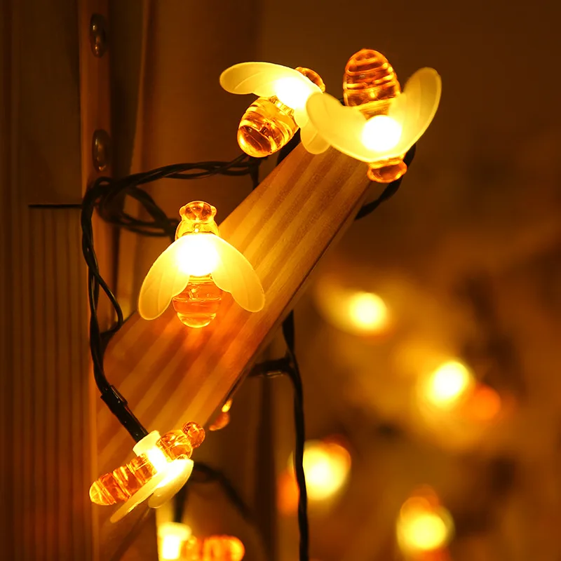אורות השמש חיצוני עמיד למים מנורה סולרית חתונה בבית גינת פטיו מסיבת חג המולד תפאורה 20 LED חמוד דבורה השמש מחרוזת אור - 0