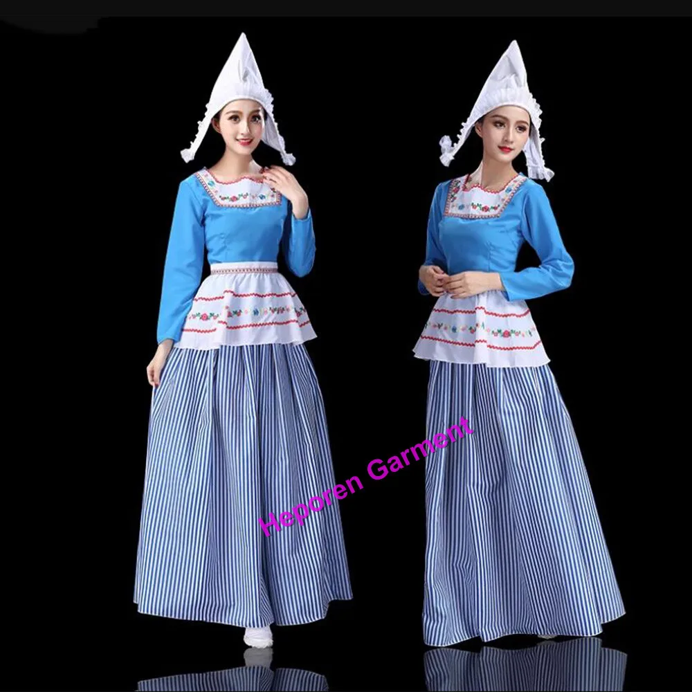 אישית באביב ובסתיו נשים כחול הולנדית אתני החצאית הארוכה מתאים הופעות הבמה או מסלול הפתיחה מראה - 0
