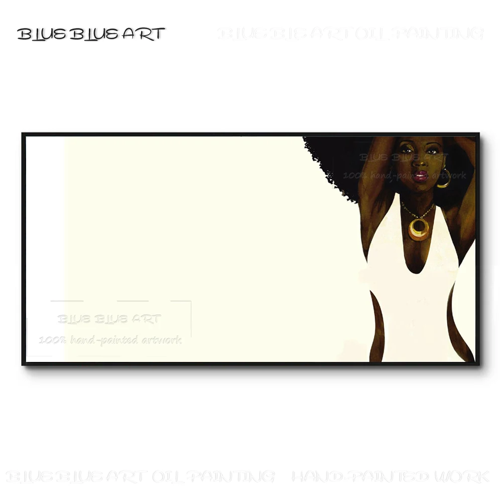 אמן בעבודת יד עיצוב פשוט יפה שחור דמות האישה ציור שמן על בד אישה שחורה תמונה אישה ציור דיוקן - 0
