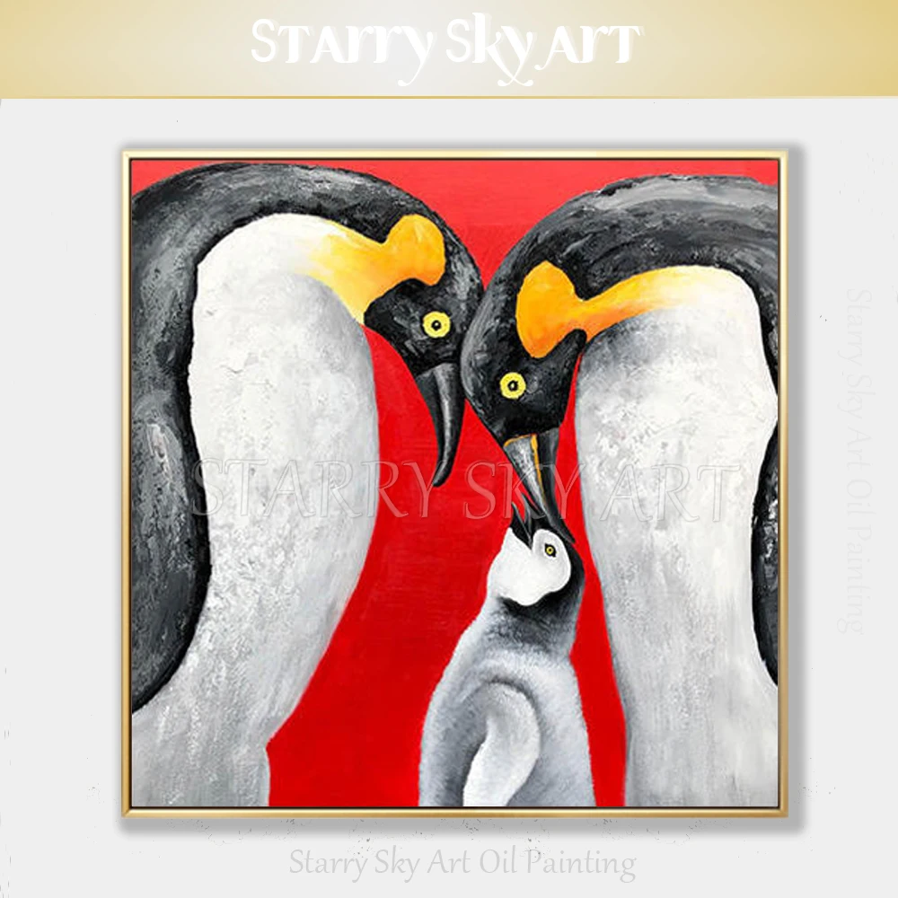 אמן מקצועי טהור יד-צבוע באיכות גבוהה בעלי חיים פינגווינים ציור שמן על בד חיות מקסימות פינגווינים ציור שמן - 0