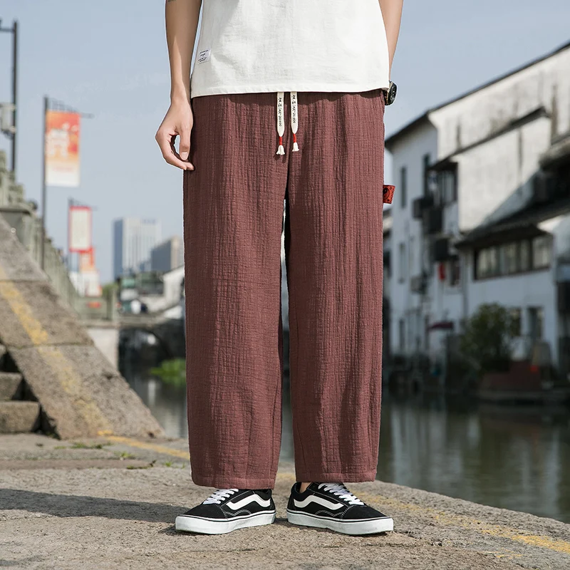 אנשים של קיץ מגניב נוח רחב הרגל מכנסי כותנה, פשתן חופשי Hanfu מכנסיים בסגנון סיני מזדמנים מכנסיים במידות M-5XL - 0