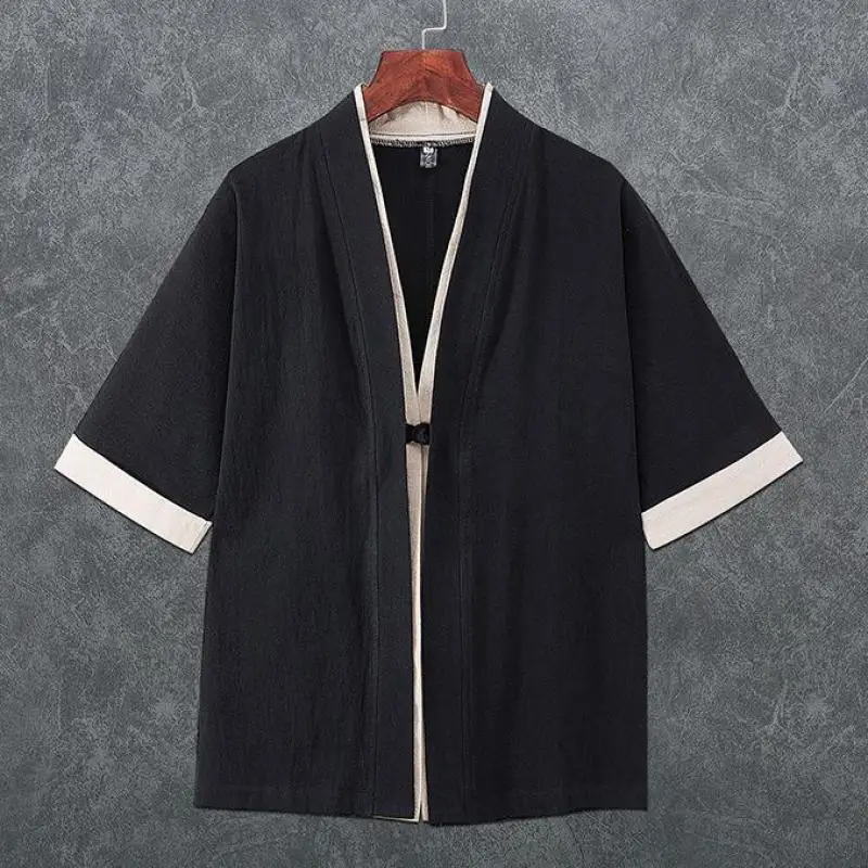 בסגנון סיני פשתן גברים קט קימונו מסורתי יאקאטה הסמוראי היפני בגדים מזדמנים חוף דק אסיה בגדים 3XL 4XL 5XL - 0