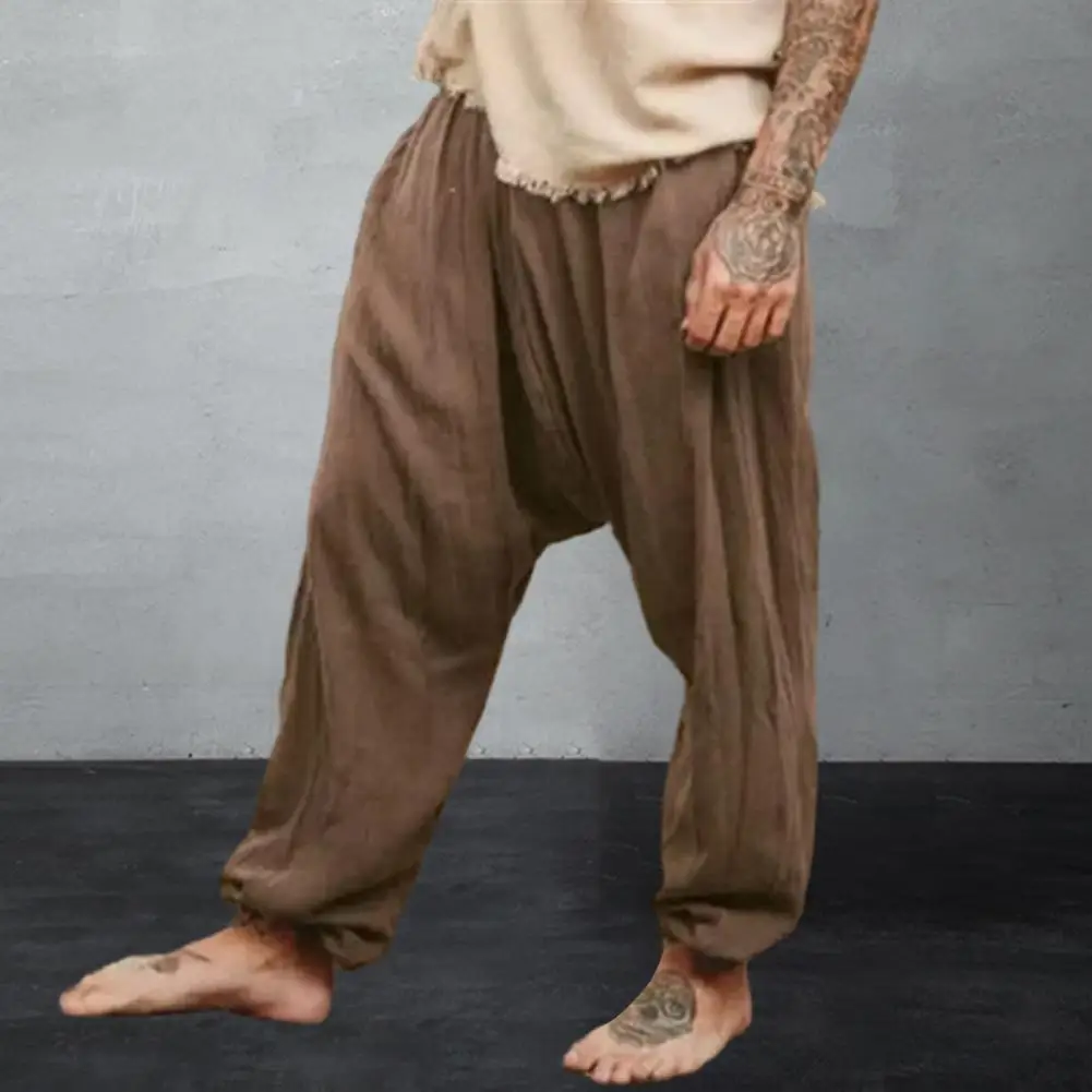 בציר גברים מכנסיים אלסטיים במותניים מוצק צבע רך לנשימה קרסול-התאגדו רך דק כיס גברים באגי מכנסיים ארוכים - 0
