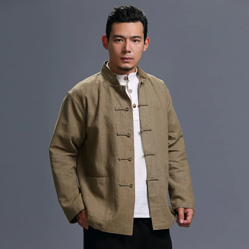 הסגנון הסיני המשופר טאנג חליפת ז 'קט בסגנון סיני מצעים מותאמים דש עם שרוולים ארוכים רטרו כפתור רופף של הגברים ז' קט - 0