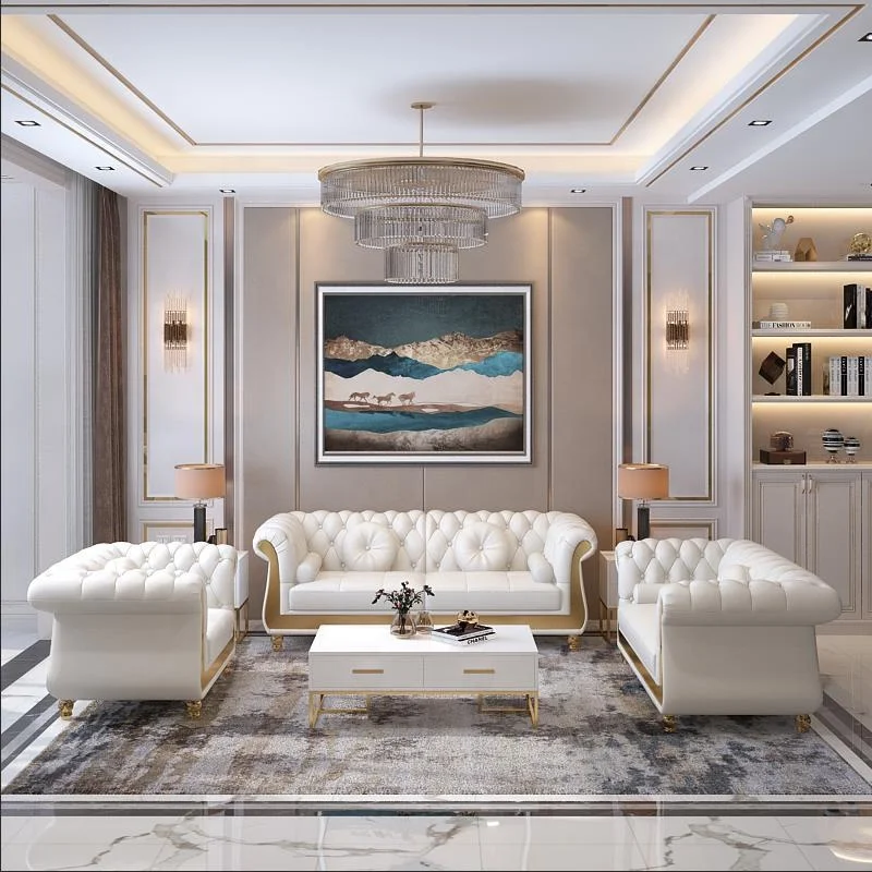 העיצוב החדש מודרני מלכותי יוקרתי צ ' סטרפילד מעור ספה להגדיר עבור בית מלון סלון סלון ספה רהיטים - 0