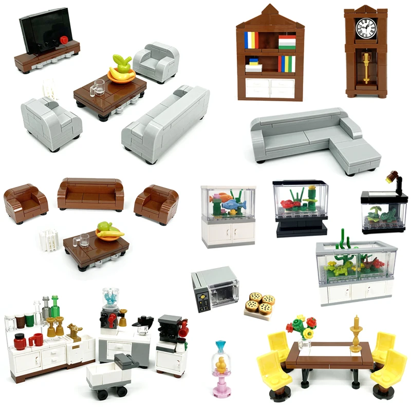העיר MOC אבני הבניין חלקי ריהוט למטבח לבנים ערכות צעצועים מיטת ספה שירותים סלון עיצוב הבית תואם לגו - 0