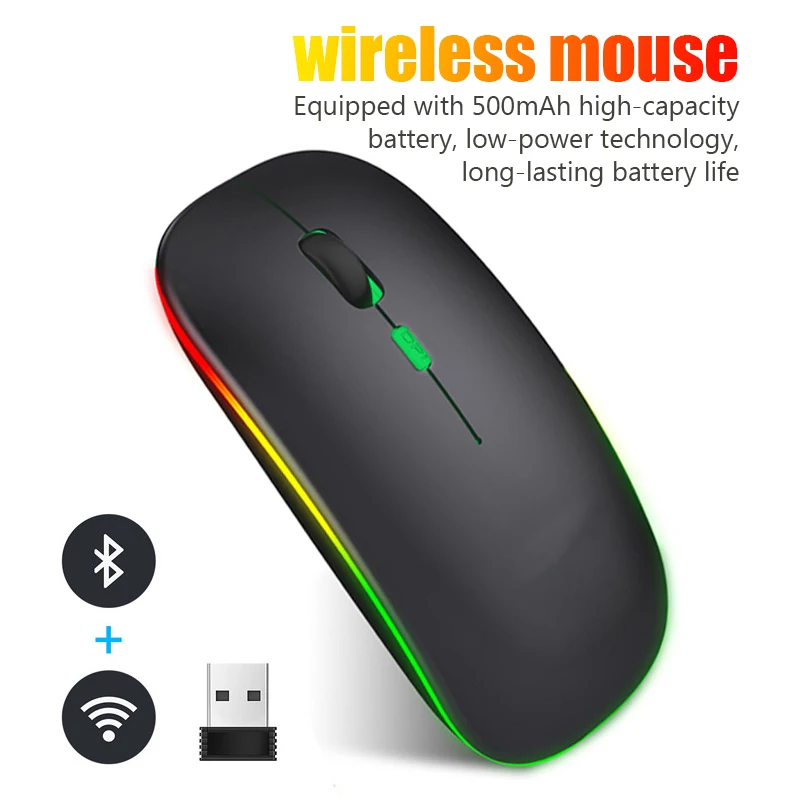חדש העכבר האלחוטי RGB נטענת Bluetooth עכברים אלחוטיים למחשב Mause LED Backlit ארגונומי עכבר משחקים עבור מחשב נייד - 0