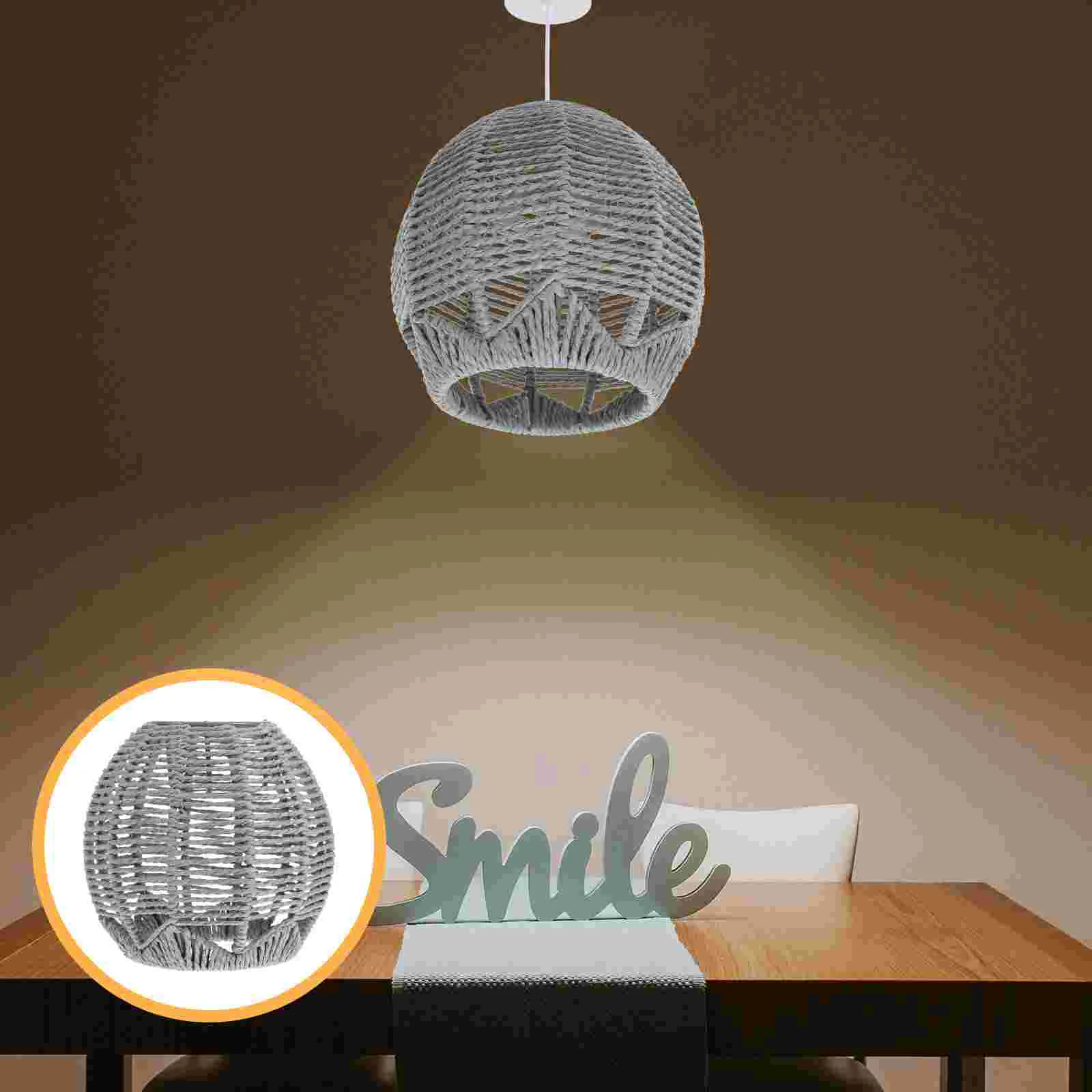 חיקוי קש אהיל הנברשת בבית ארוג כיסוי בוהו שולחן הנורה תלויה התקרה בחבל LED חיצוני - 0