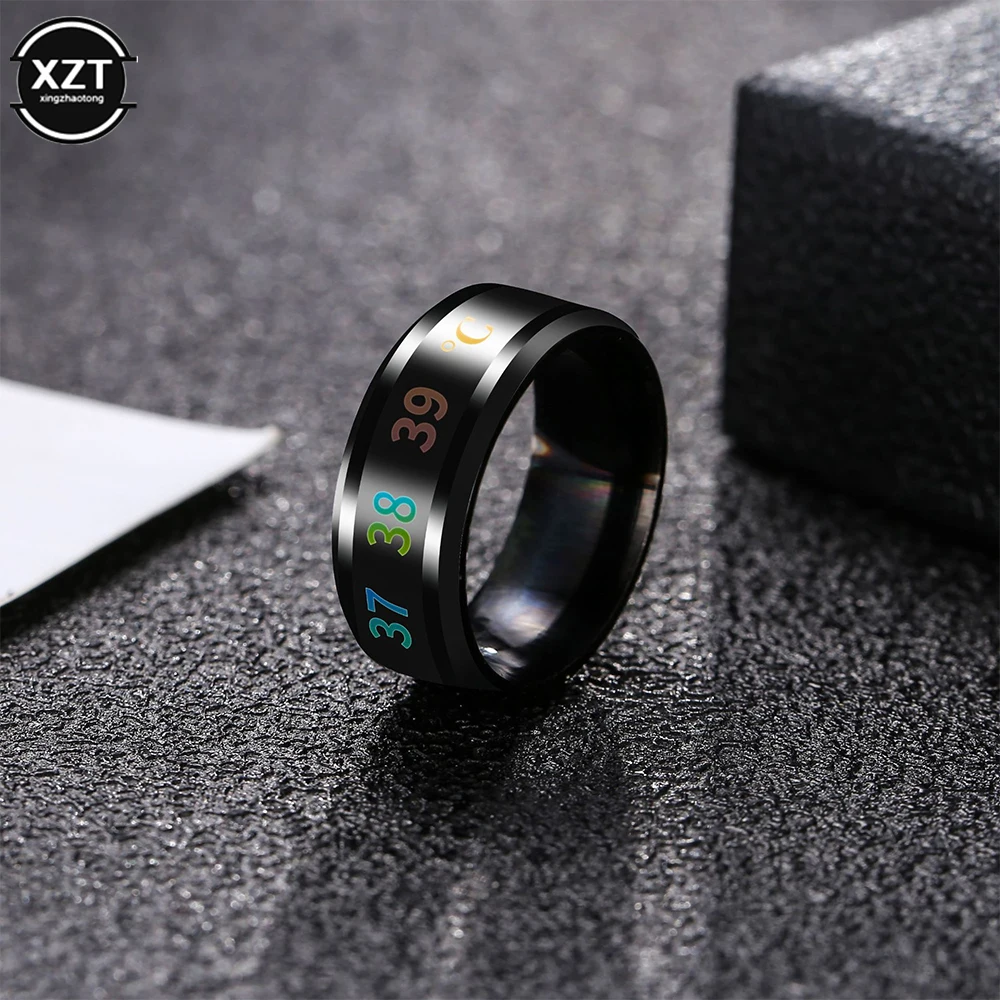 חכמה טמפרטורה מודד טבעת לגברים ונשים רב תכליתי טיטניום פלדה שינוי צבע עמיד למים תכשיטים - 0