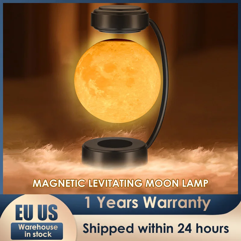 מושעה הירח המנורה מנורת שולחן הלילה אור מודפס 3D LED אור ירח 360 מעלות לצוף ספין 3 צבעים - 0