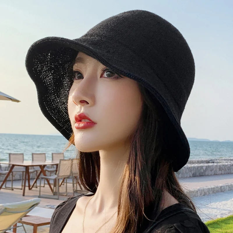 מותג חדש בקיץ כובע קש נשים אופנה נסיעות לפנמה נקבה מגמה דלי כובע ליידי שמשיה לנשימה השמש כמוסות - 0