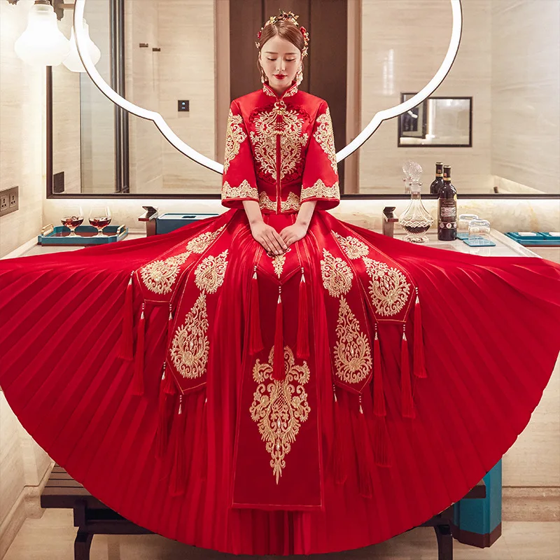 מזרחי חרוזים רקמה ציצית סינית מסורתית החתונה Cheongsam הכלה החתן צ ' יפאו השמלה китайская одежда - 0
