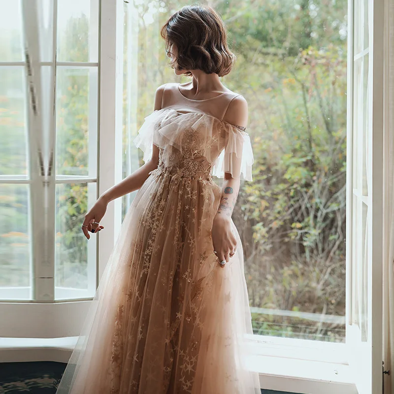 מתוק לפרוע רשת שמלת תחרה אופנה חדשה טול באורך רצפת מסיבה סקסית בשמלת ערב נוצצת כוכבים אלגנטי רשמי שמלת חלוק הרמדאן - 0