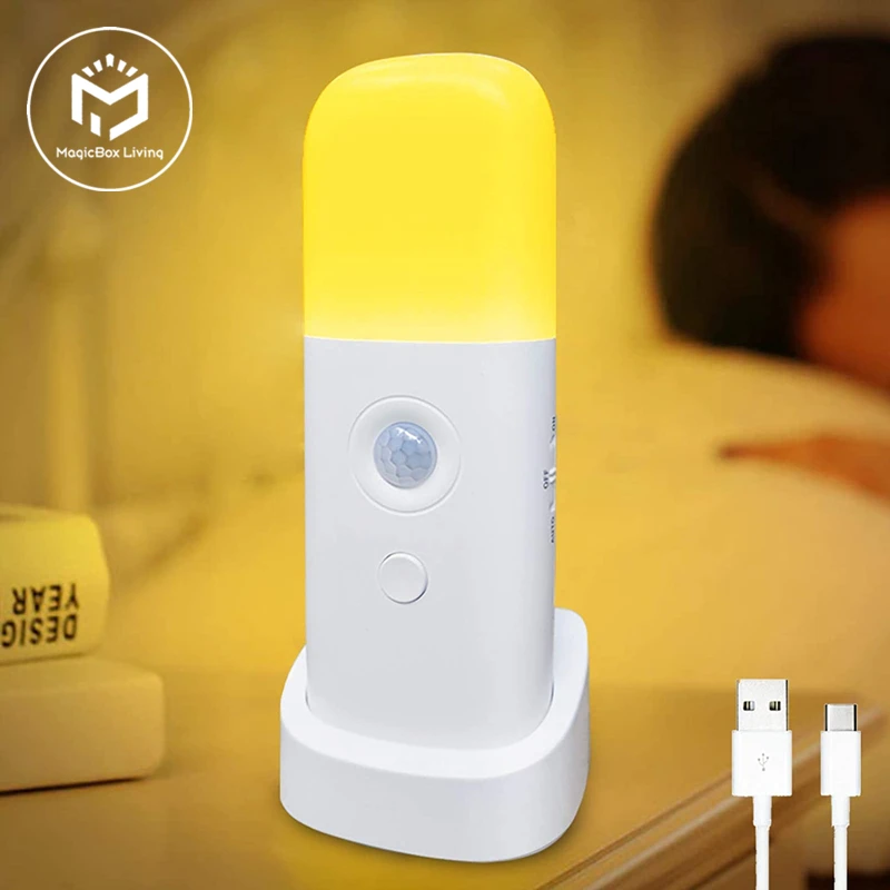 נטענת ניתן לעמעום אור LED,ניידת תנועה מופעל מנורת לילה לילדים - 0