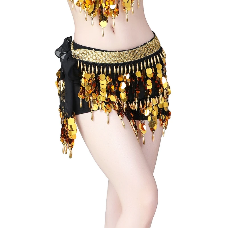 נשים ריקודי בטן היפ צעיף 3 שורה חגורת חצאית עם זהב Bellydance צליל מטבעות המותניים שרשרת גלישה למבוגרים לרקוד ללבוש אביזרים - 0