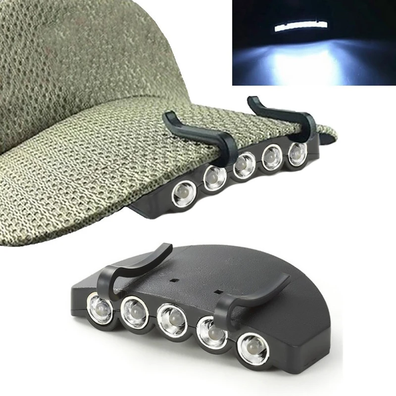 סופר מבריק דיג לילה 5-LED קאפ אור פנס פנס ראש פנס ראש כובע קליפ על דייג אור מנורה. - 0