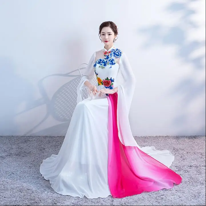 סיני מסורתי מזרחי שמלות שיפור בציר Cheongsam זמן הבמה השמלה מארח Chipao - 0