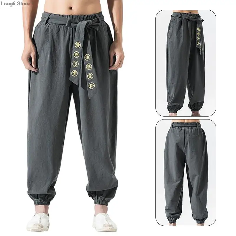 סינית בסגנון קימונו הרמון מכנסיים כותנה, פשתן, רקמה, מכנסיים Harajuku יפן גברים אסייתיים מסורתיים קימונו מכנסיים תחפושת - 0