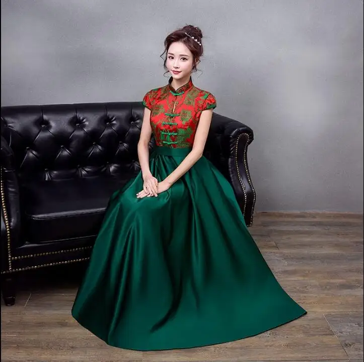 סינית מסורתית השושבינות ירוק Cheongsam אישה בסגנון מזרחי שמלות קיץ אחות Chipao - 0