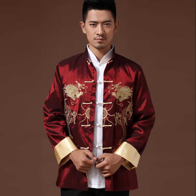 סינית מסורתית פיניקס מודפס בגדים הדרקון טאנג חליפה של בגדי גברים רקום שרוול ארוך פסטיבל החתונה ז ' קט - 0