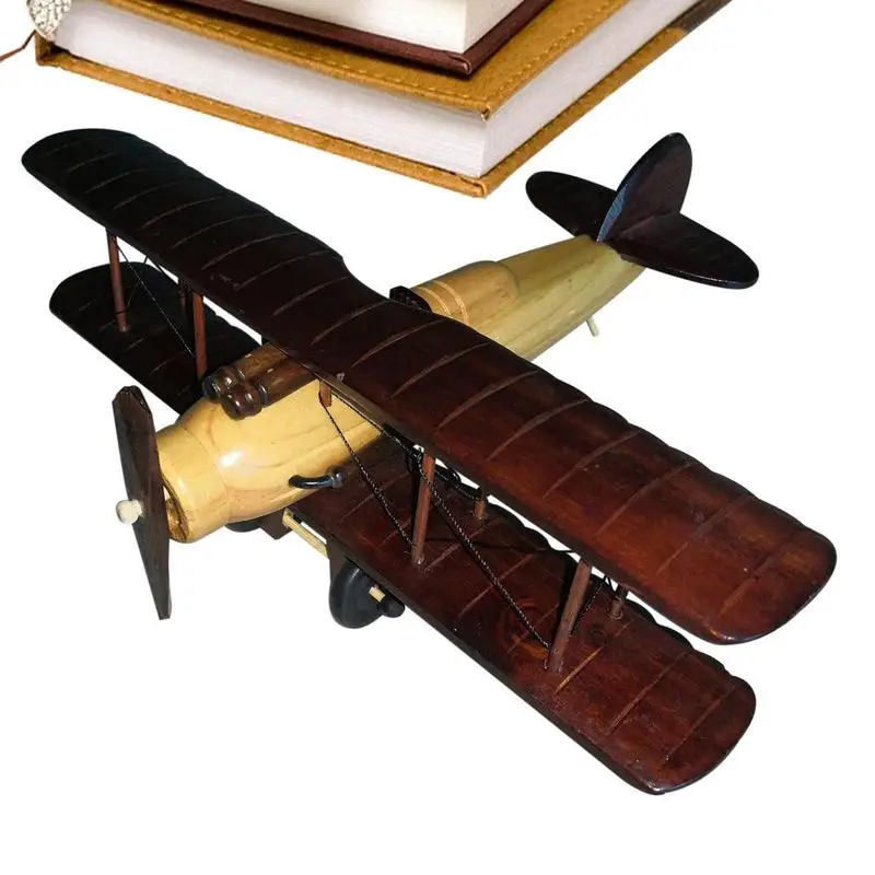 עץ כלי טיס עץ, מטוסים דגם נייד של המטוס וינטג קישוט שולחן העבודה מטוס דגם מתנת יום הולדת עבור פעוט, - 0