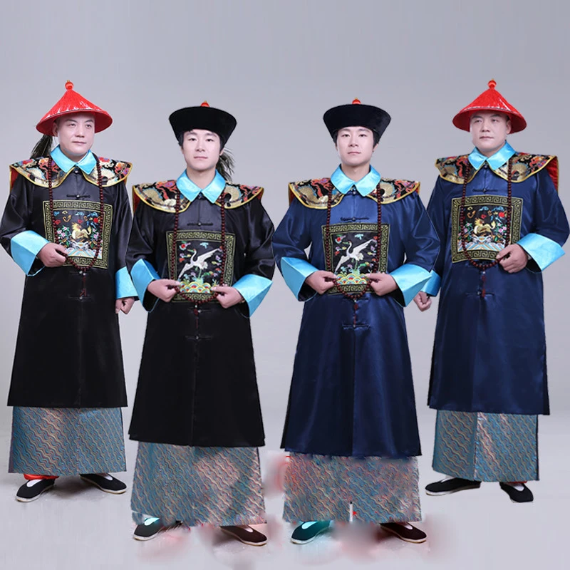 עתיק שחור צבאי רשמי האזרחי הרשמי המדים שושלת צ ' ינג העתיקה בגדים של גברים Cheongsam שלח את הכובע בודהה חרוזים צעיף - 0