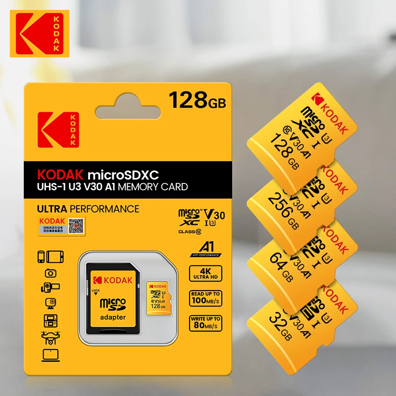קודאק מיקרו SD 512GB 256GB 128GB 64GB 32GB Class10 כרטיס זיכרון פלאש U3 4K Cartao de memoria + קורא כרטיסים - 0