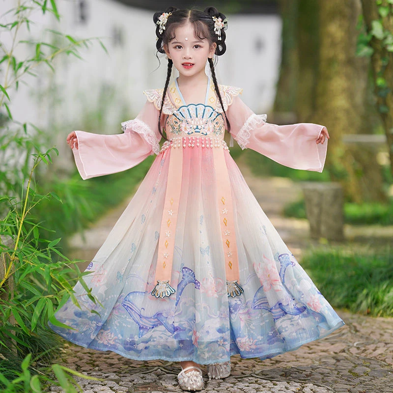 רקמה הסינית האן-פו נסיכה פרח בנות שמלת מסיבת חתונה שמלות ערב בנות חג המולד vestido שמלה מהודרת - 0