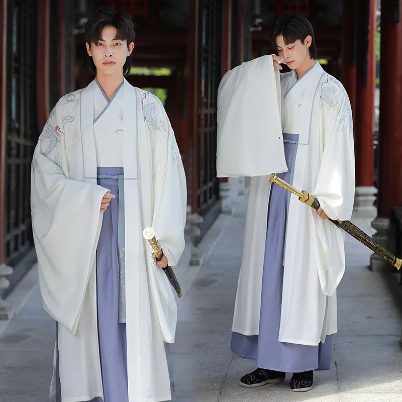 שושלת האן סייף הבמה Cosplay בגדי גבר בציר סינית מסורתית הדרקון רקמה Hanfu העתיקה מזרחי בגדים - 0