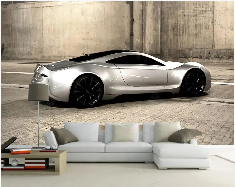 תמונה מותאמת אישית ציור 3d טפטים מודרניים כסף דינמי מכונית הספורט מגניב טפט על קירות בגלילים עיצוב הבית השינה - 0