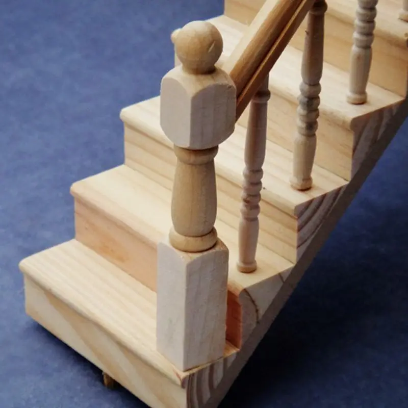 1:12 בית בובות מיניאטורי מעקה מדרגות עץ סצנה פשוטה מדרגות דגמי מיני מדרגות רהיטים עיצוב חדר - 1